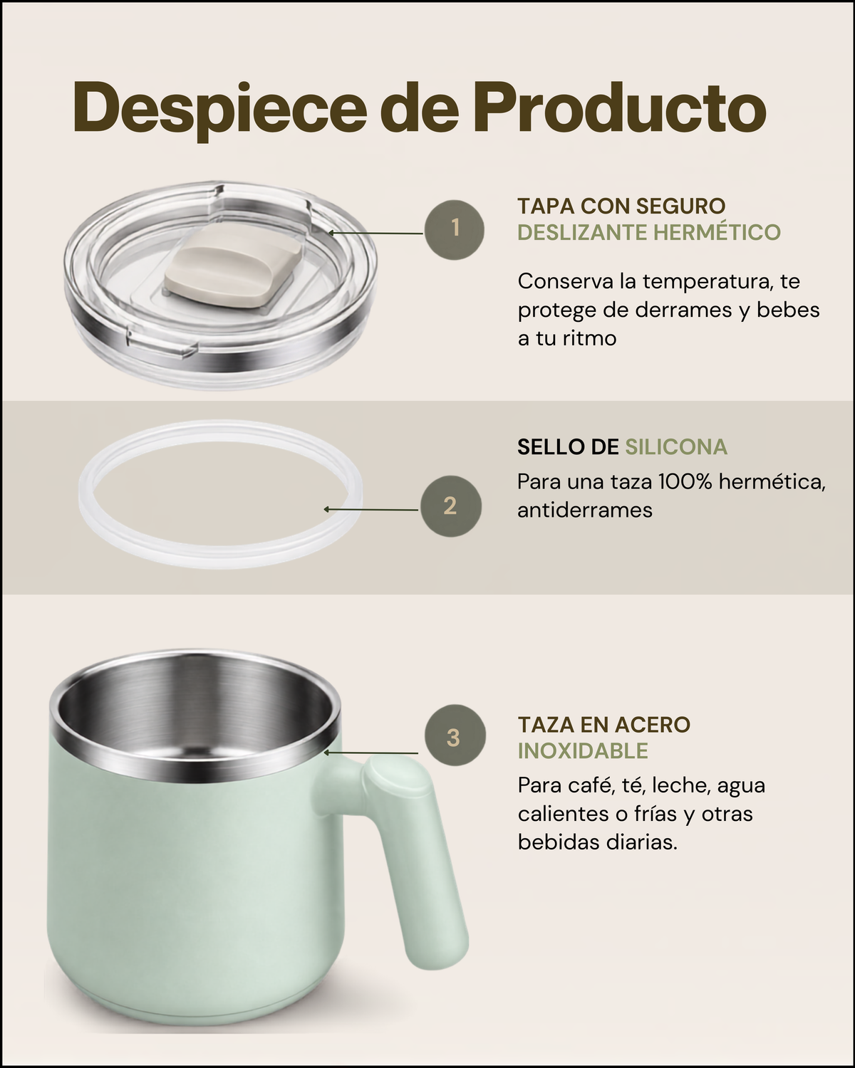 Taza de Café Térmica Portátil FANCY TEA con Tapa Hermética | Acero Inoxidable 304 | 430 ml