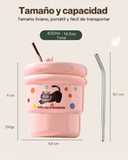 Taza Térmica de Café Kawaii con Tapa Hermética y Pitillo | Acero Inoxidable 304 | 420 ml