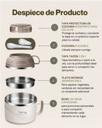 Portacomidas Térmico Premium de 1 Nivel con Plato Interior y Tazón 2 en 1 | Acero Inoxidable 304 | 1850 ml