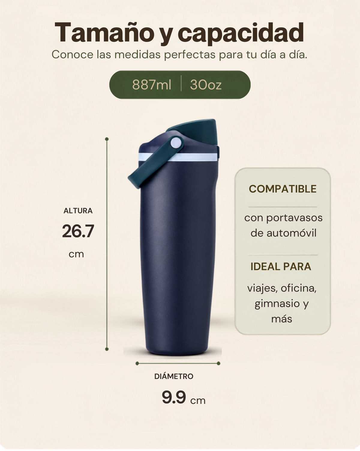 Termo Premium Fiesta con Asa Ergonómica | Acero Inoxidable 304 | 30 oz (887 ml)