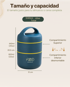Portacomidas Térmico Premium de 2 Niveles con Compartimentos Independientes | Acero Inoxidable 304 | 1240 ml