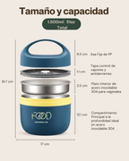 Portacomidas Térmico Premium de 1 Nivel con Plato Interior | Acero Inoxidable 304 | 1500 ml