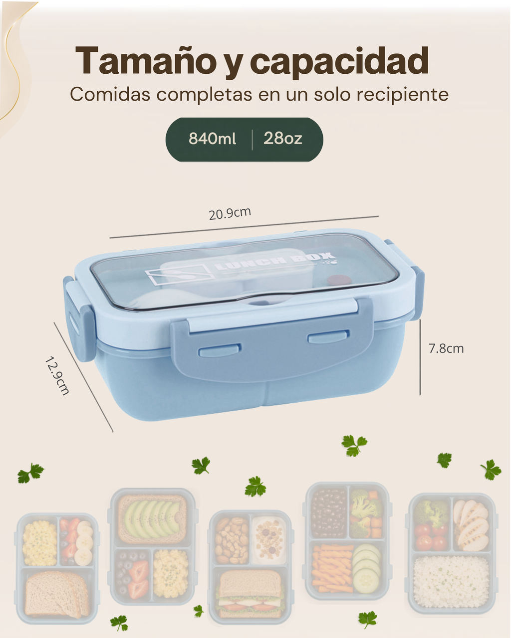 Lonchera Lunch Box de 1 Nivel con 3 Compartimentos Independientes | Plástico de Doble Pared | 840 ml