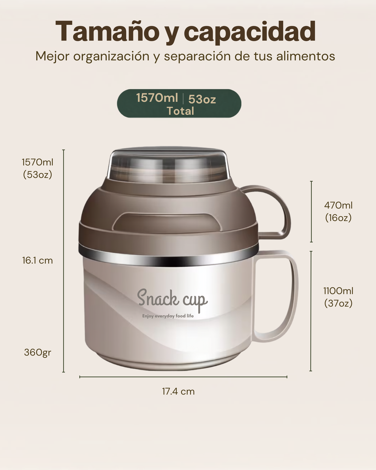 Portacomidas Térmico Premium de 1 Nivel con Plato Interior y Tazón 2 en 1 | Acero Inoxidable 304 | 1850 ml