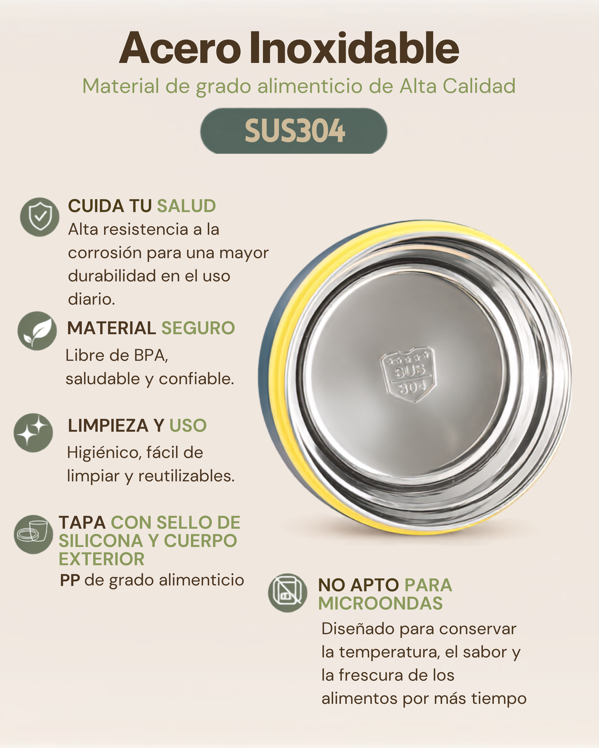 Fiambrera Térmica de 2 Niveles con Compartimentos Independientes | Acero Inoxidable 304 | 680 ml