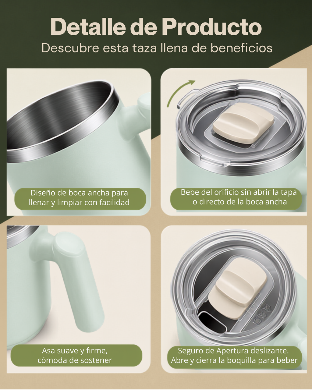 Taza de Café Térmica Portátil FANCY TEA con Tapa Hermética | Acero Inoxidable 304 | 430 ml