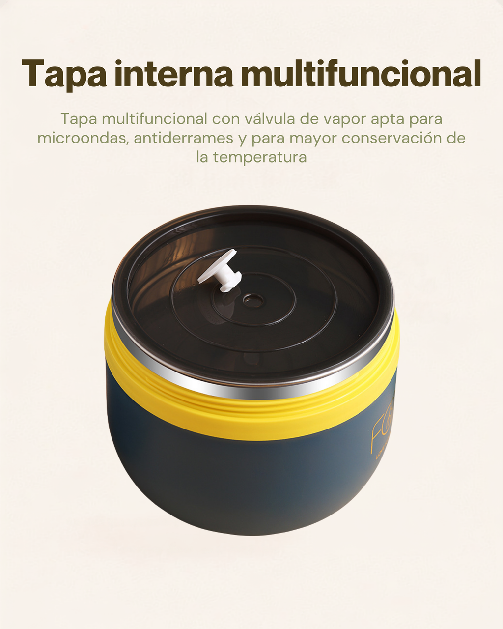 Portacomidas Térmico Premium de 1 Nivel con Plato Interior | Acero Inoxidable 304 | 1500 ml