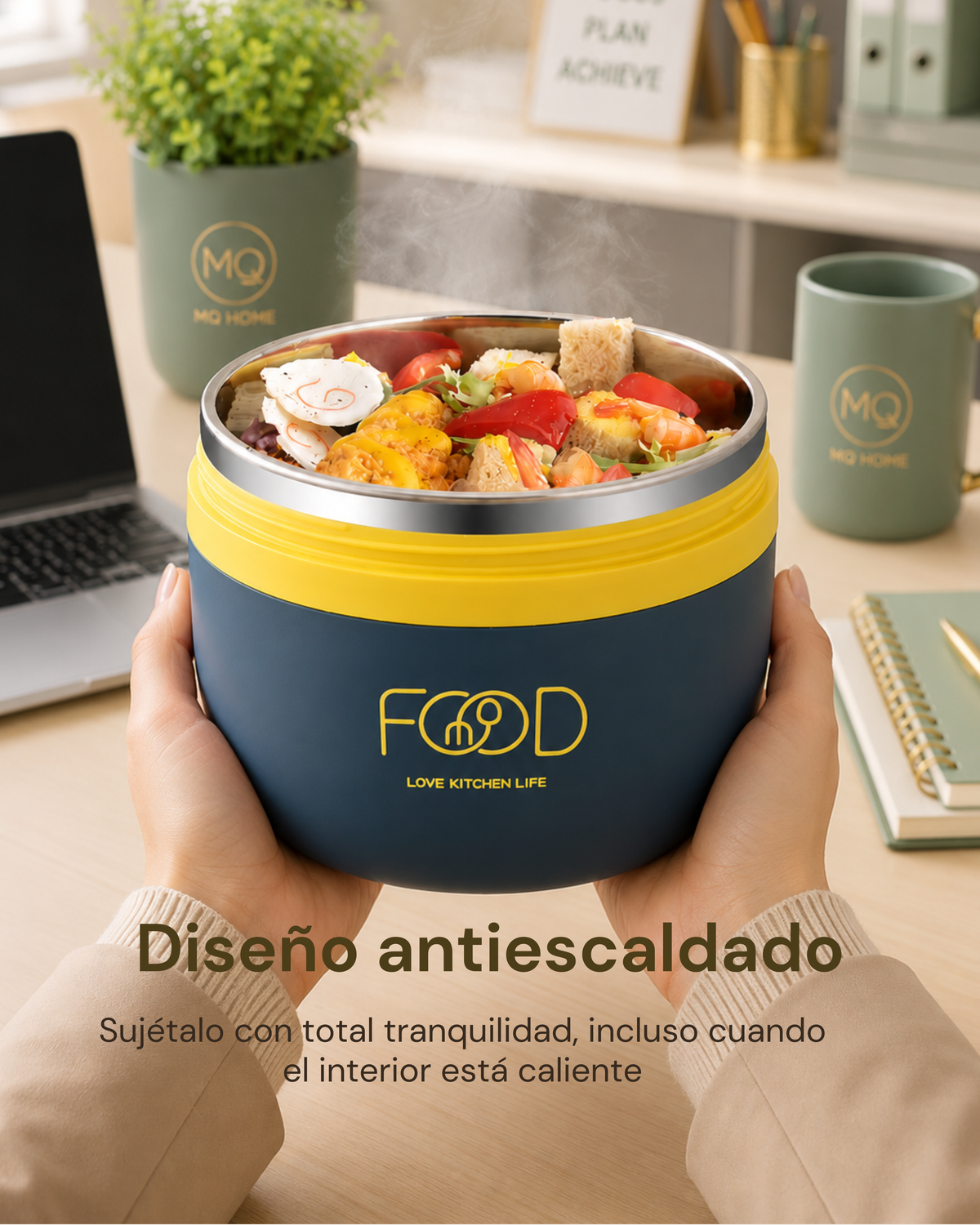 Portacomidas Térmico Premium de 1 Nivel con Plato Interior | Acero Inoxidable 304 | 1500 ml