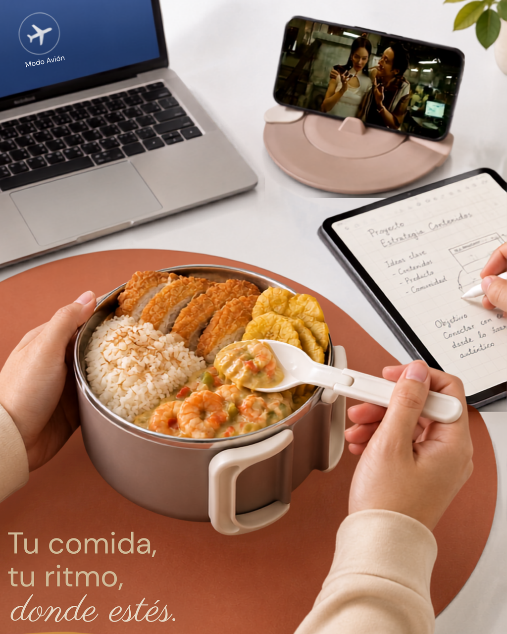 Portacomidas Térmico Premium de 1 Nivel con Asa Abatible | Acero Inoxidable 304 | 1200 ml