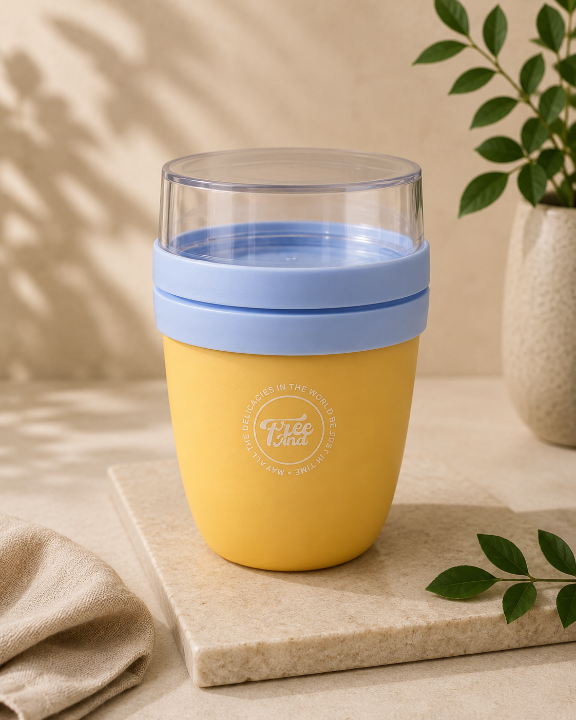 Vaso Portátil Multifuncional con Compartimiento para Toppings | Plástico de Doble Pared | 730 ml