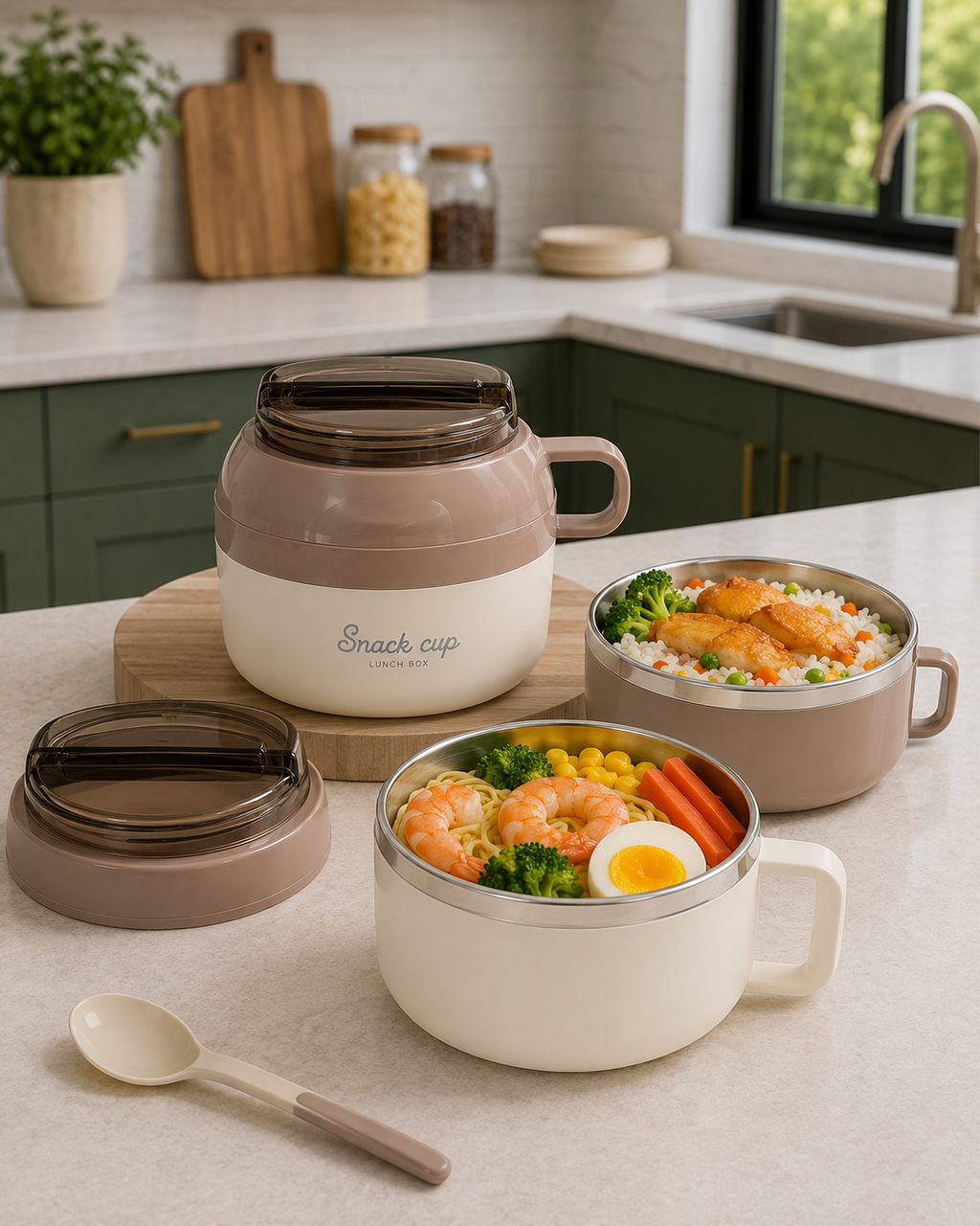 Portacomidas Térmico Premium de 1 Nivel con Plato Interior y Tazón 2 en 1 | Acero Inoxidable 304 | 1850 ml