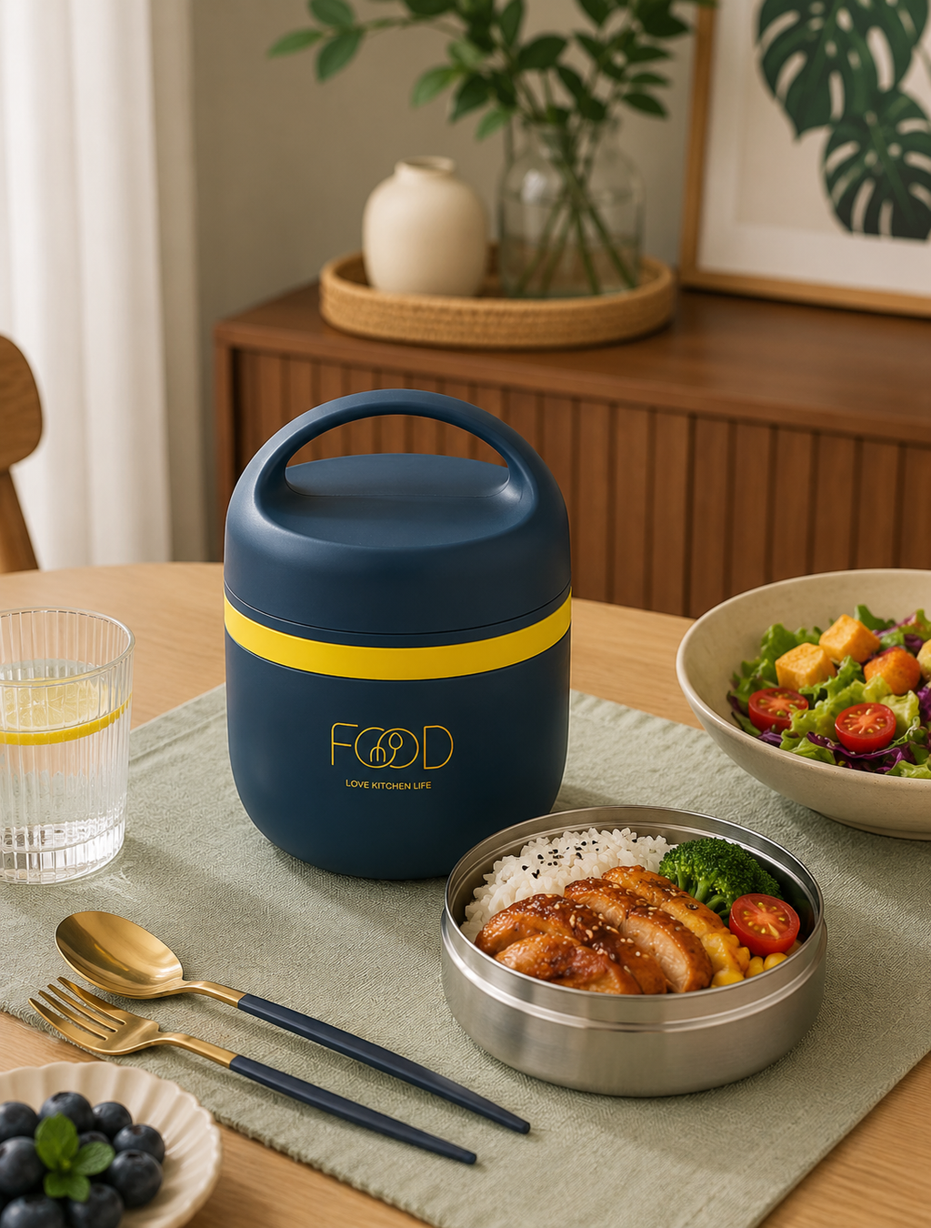 Portacomidas Térmico Premium de 1 Nivel con Plato Interior | Acero Inoxidable 304 | 1500 ml