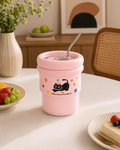 Taza Térmica de Café Kawaii con Tapa Hermética y Pitillo | Acero Inoxidable 304 | 420 ml