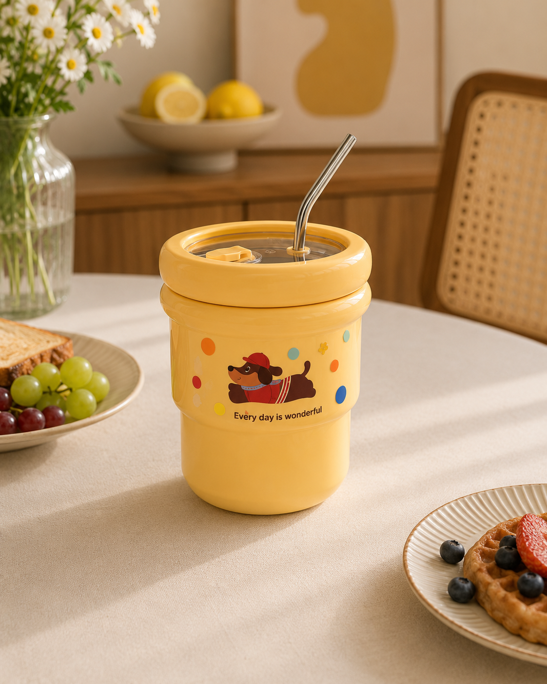 Taza de Café Kawaii con Tapa Hermética y Pitillo | Acero Inoxidable 304 | 420 ml