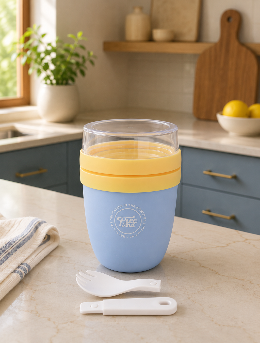 Vaso Portátil Multifuncional con Compartimiento para Toppings | Plástico de Doble Pared | 730 ml