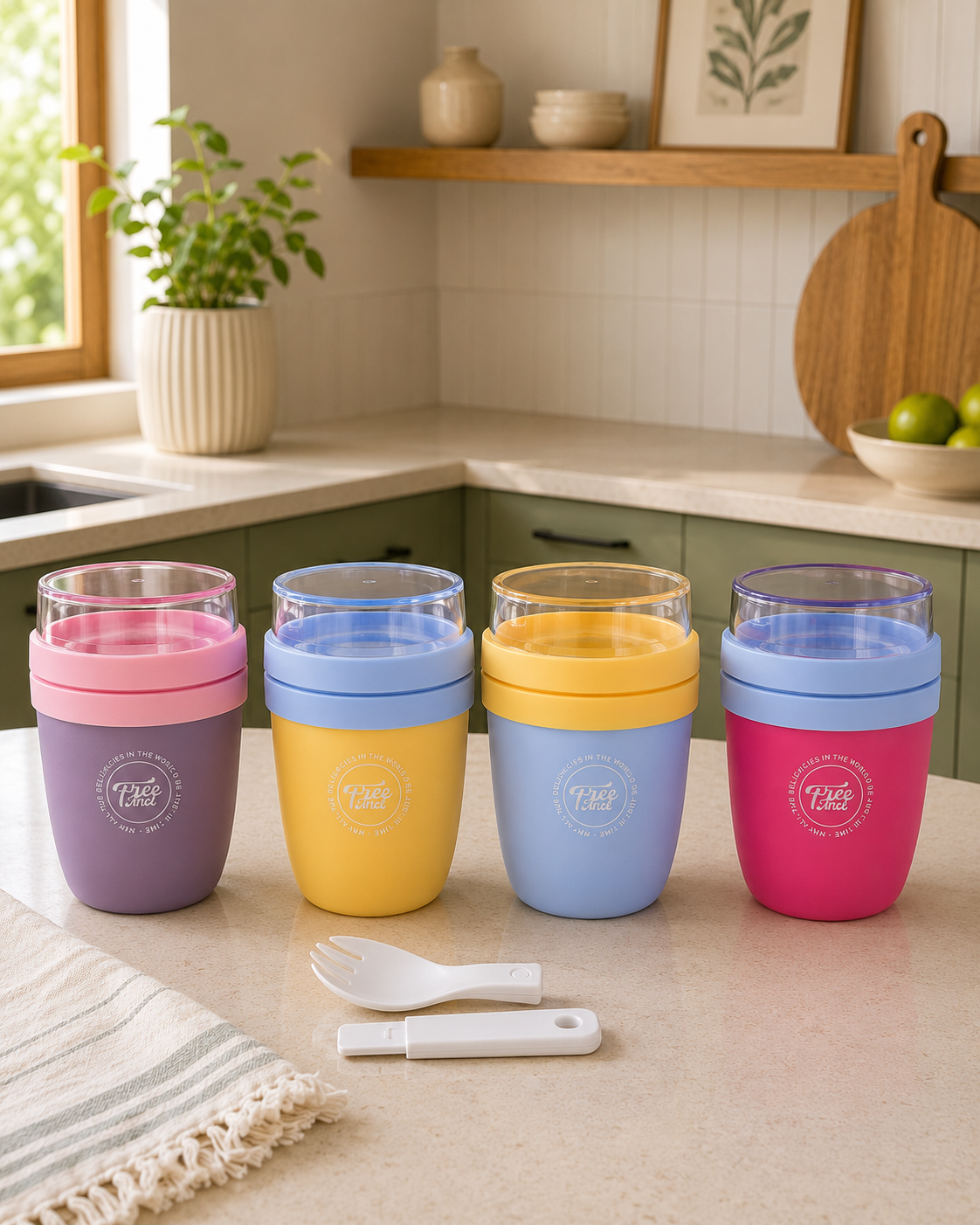 Vaso Portátil Multifuncional con Compartimiento para Toppings | Plástico de Doble Pared | 730 ml