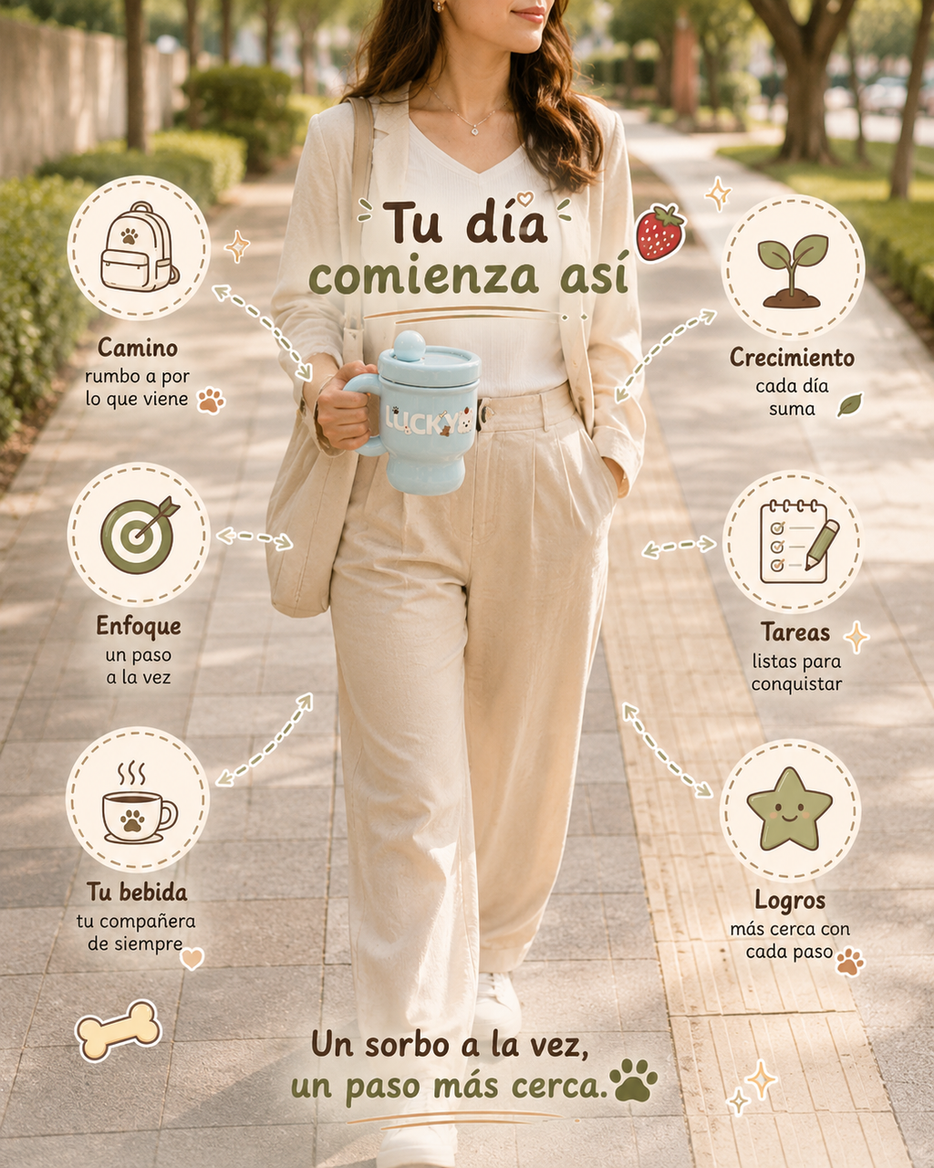 Taza Térmica Mugs LUCKY con Tapa Hermética y Pitillo | Acero Inoxidable 304 | 395 ml