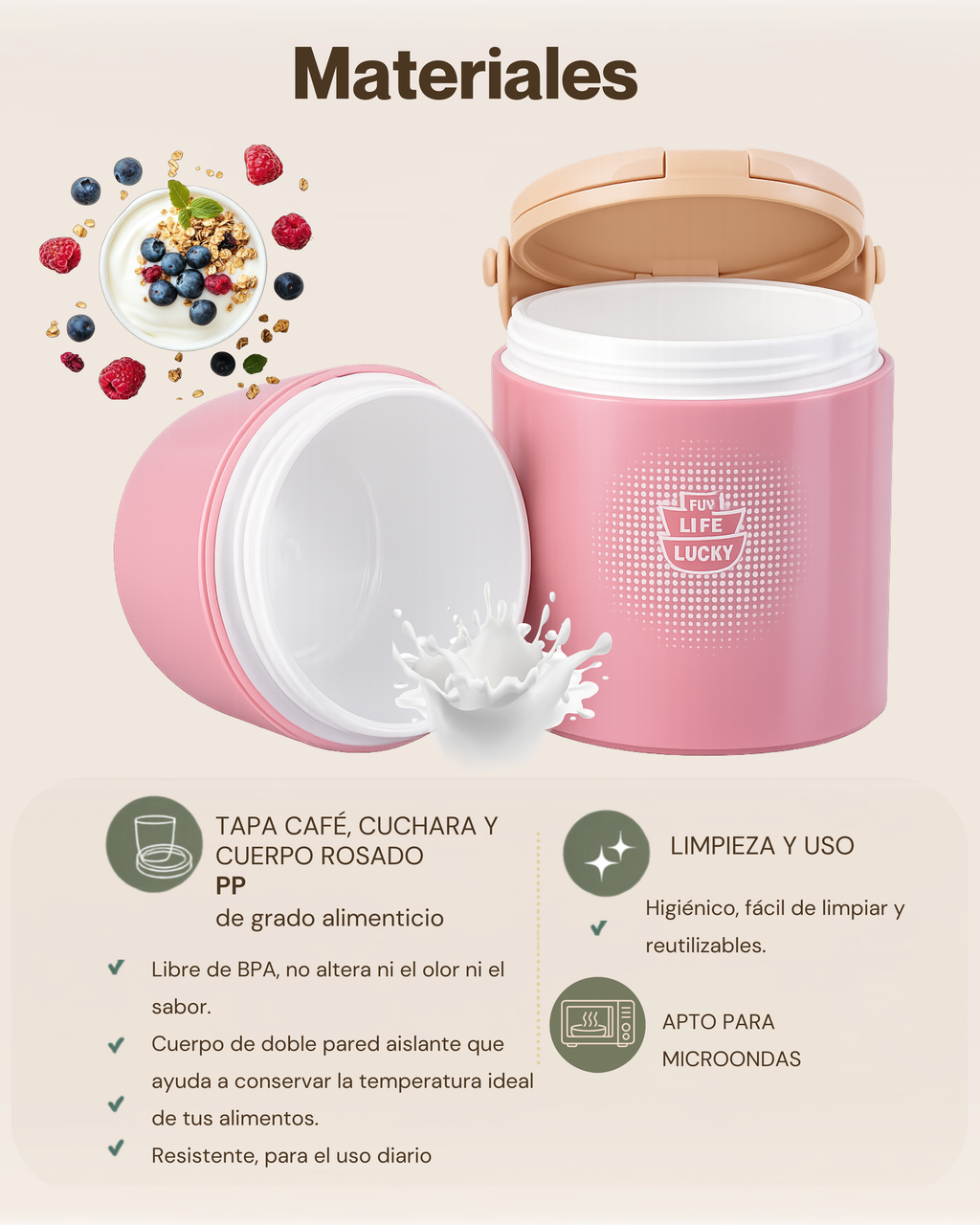 Fiambrera Térmica de 2 Niveles con Compartimentos Independientes | Plástico de Doble Pared | 730 ml