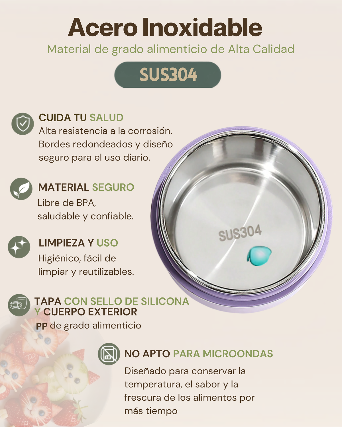 Fiambrera Térmica Sweet de 2 Niveles con Compartimentos Independientes | Acero Inoxidable 304 | 680 ml
