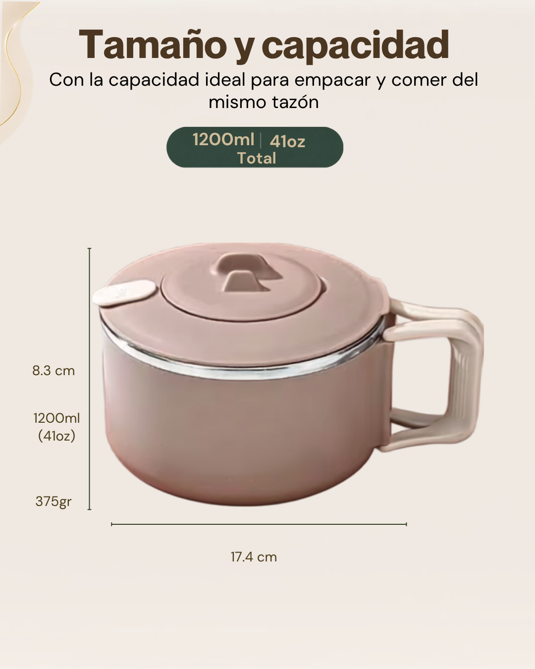 Portacomidas Térmico Premium de 1 Nivel con Asa Abatible | Acero Inoxidable 304 | 1200 ml