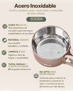 Portacomidas Térmico Premium de 1 Nivel con Asa Abatible | Acero Inoxidable 304 | 1200 ml