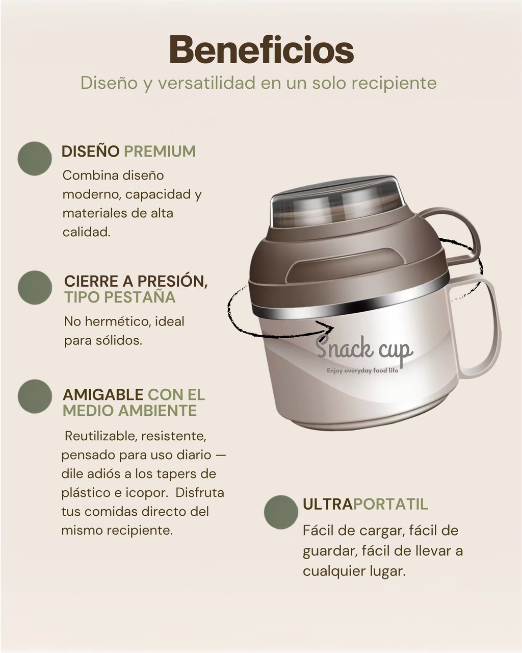 Portacomidas Térmico Premium de 1 Nivel con Plato Interior y Tazón 2 en 1 | Acero Inoxidable 304 | 1850 ml