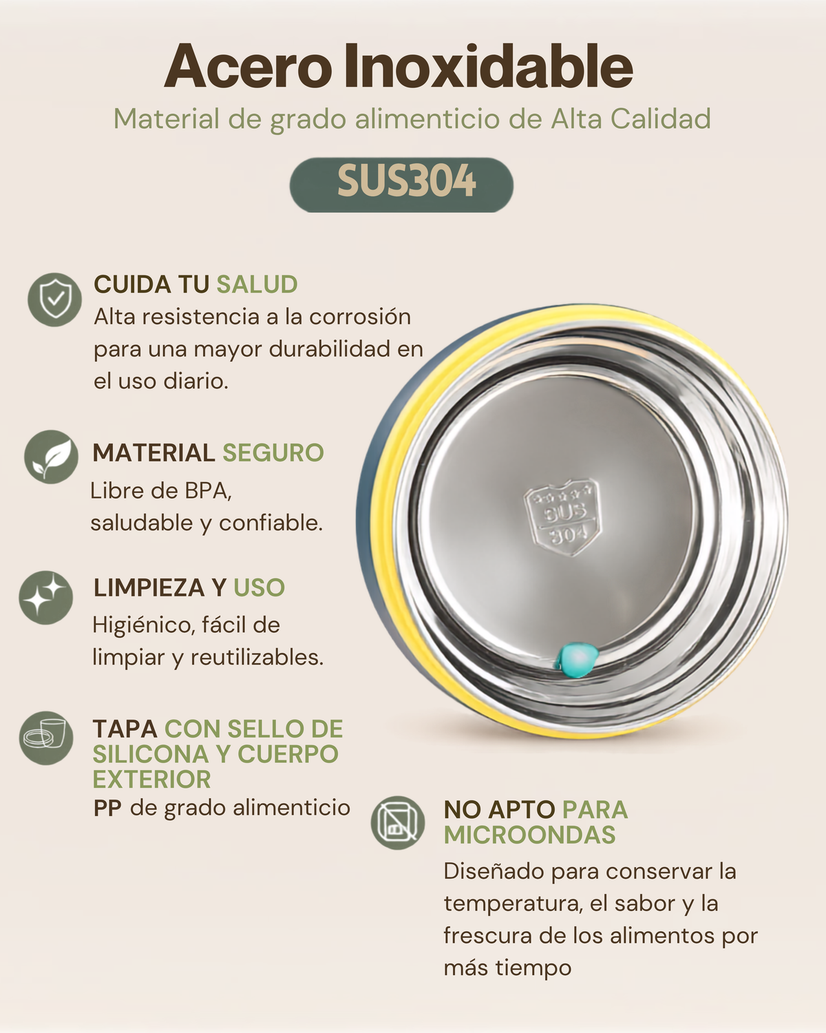 Portacomidas Térmico Premium de 2 Niveles con Compartimentos Independientes | Acero Inoxidable 304 | 1240 ml