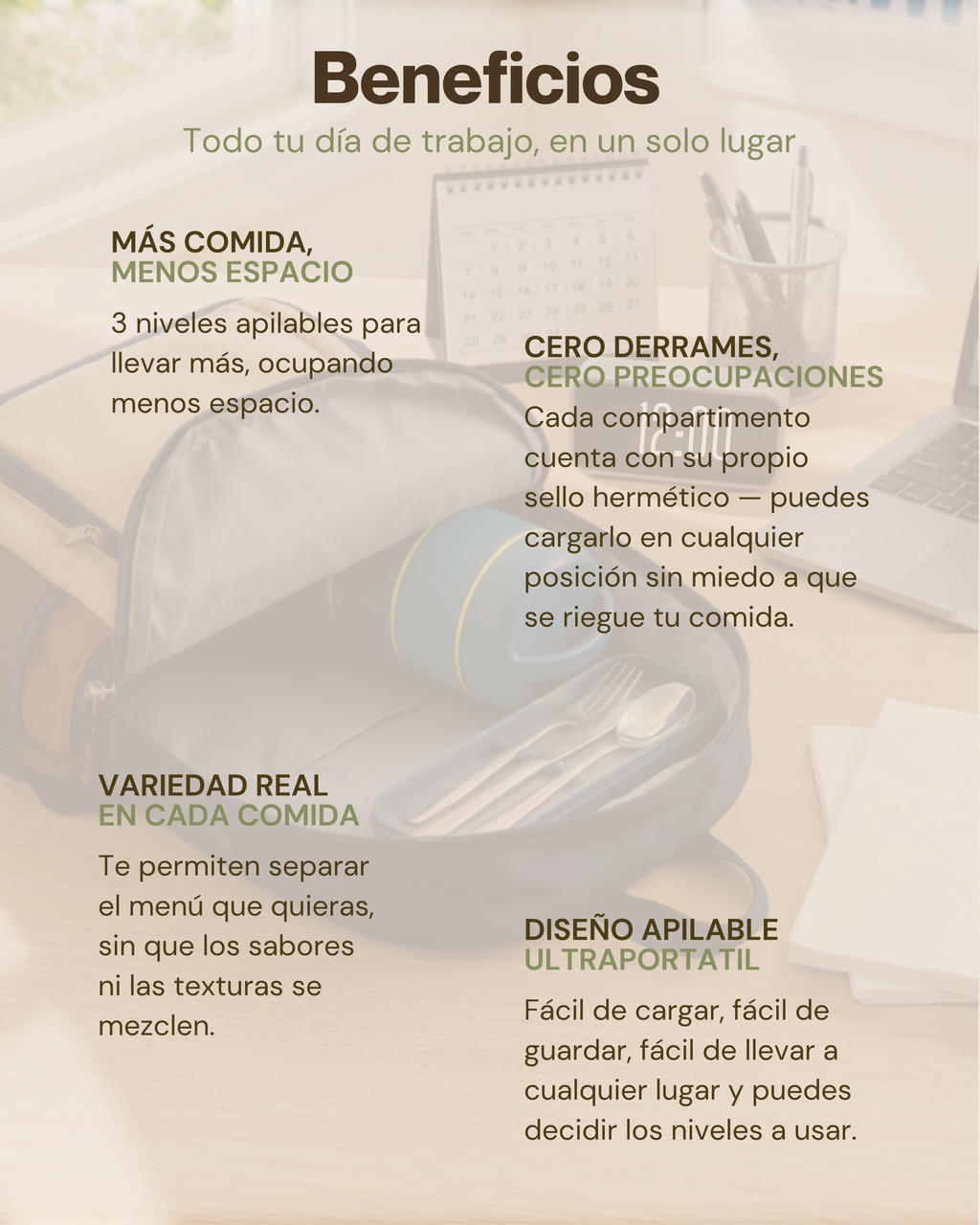 Portacomidas Térmico Premium de 3 Niveles con Compartimentos Independientes | Acero Inoxidable 304 | 1590 ml