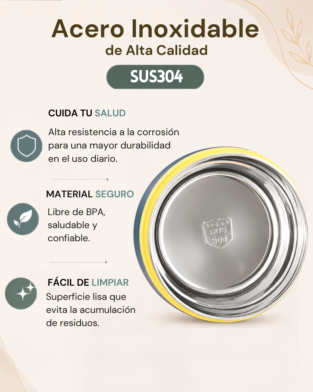 Portacomidas Térmico Premium de 1 Nivel con Plato Interior | Acero Inoxidable 304 | 1500 ml