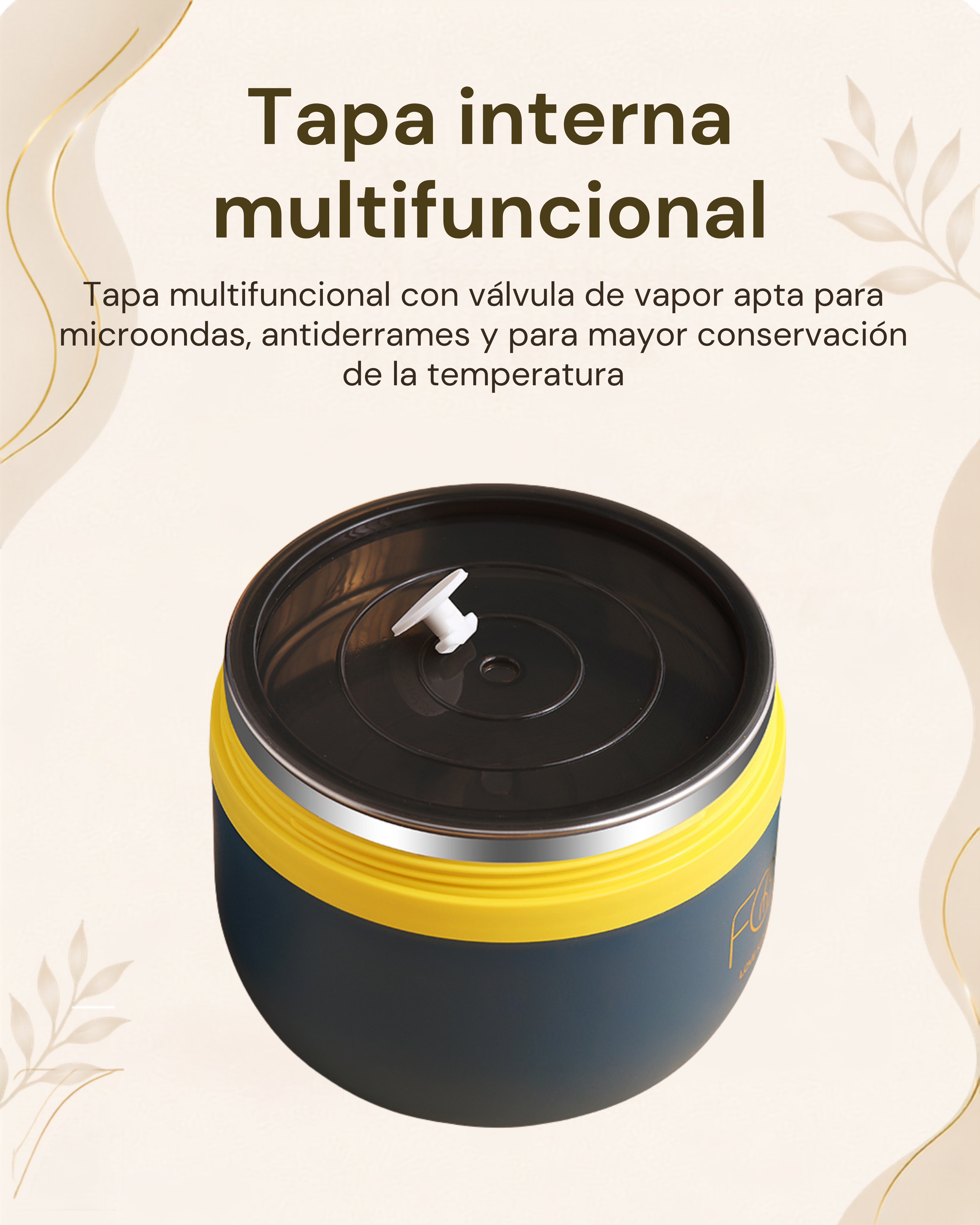 Portacomidas Térmico Premium de 1 Nivel con Plato Interior | Acero Inoxidable 304 | 1500 ml