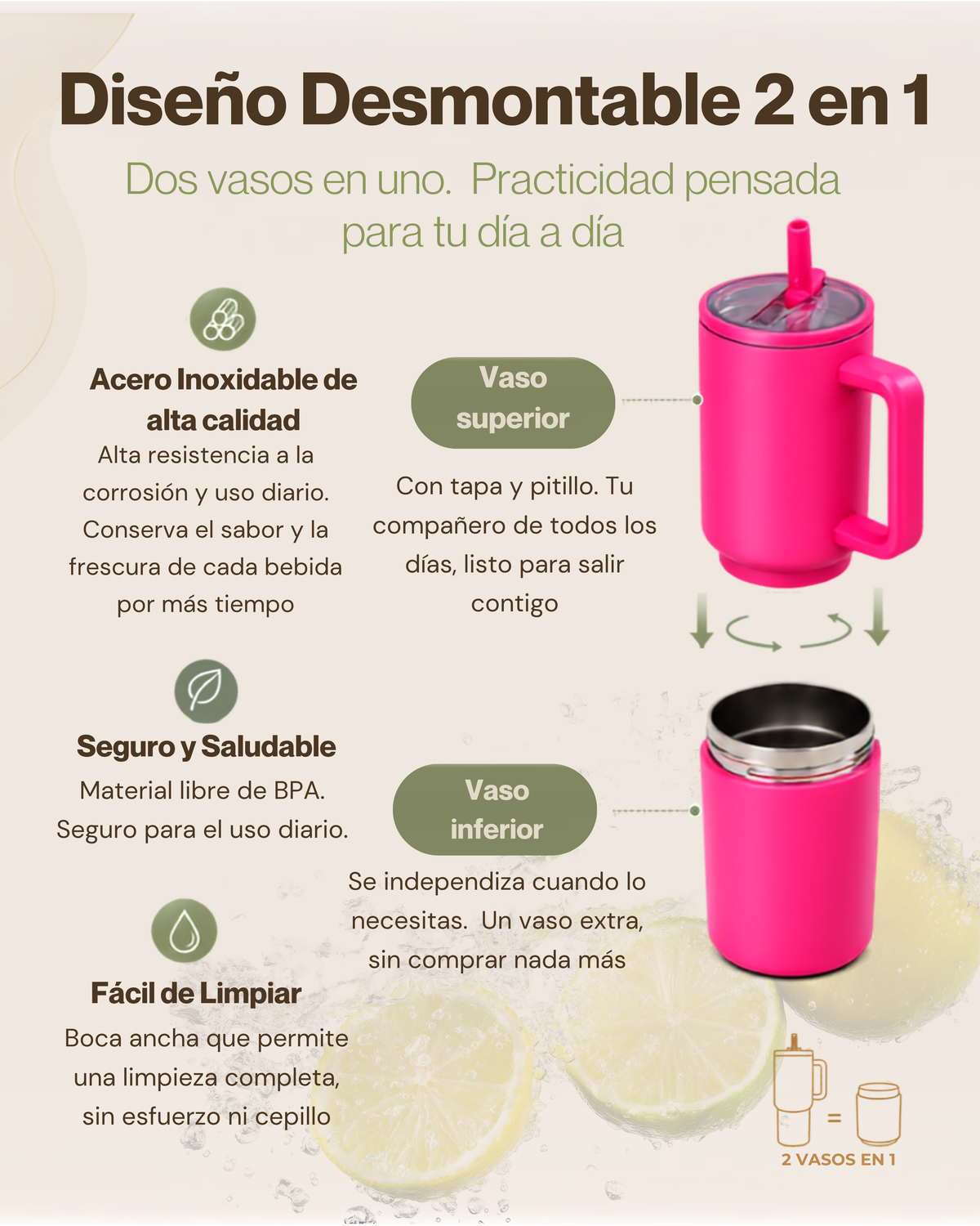 Tumbler Premium 2 en 1 para Dos Bebidas | Acero Inoxidable 304 | Antifugas | 1200 ml (40 oz)