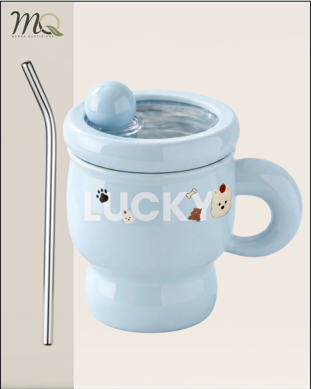 Taza Térmica Mugs LUCKY con Tapa Hermética y Pitillo | Acero Inoxidable 304 | 395 ml