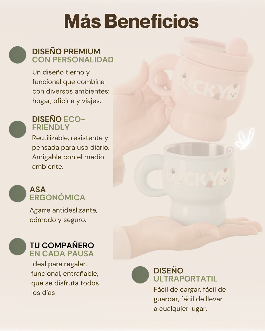 Taza Térmica Mugs LUCKY con Tapa Hermética y Pitillo | Acero Inoxidable 304 | 395 ml
