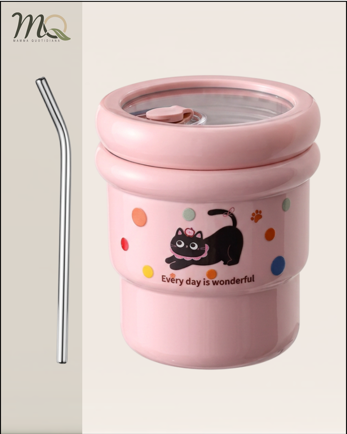 Taza Térmica de Café Kawaii con Tapa Hermética y Pitillo | Acero Inoxidable 304 | 420 ml