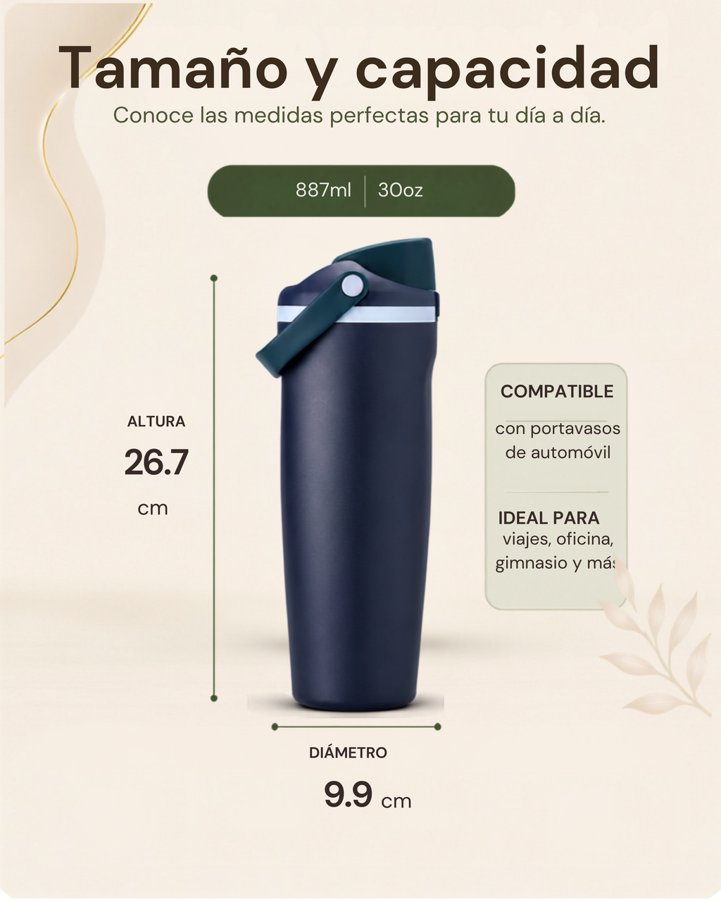 Termo Premium Fiesta con Asa Ergonómica | Acero Inoxidable de Doble Pared | 30 oz (887 ml)