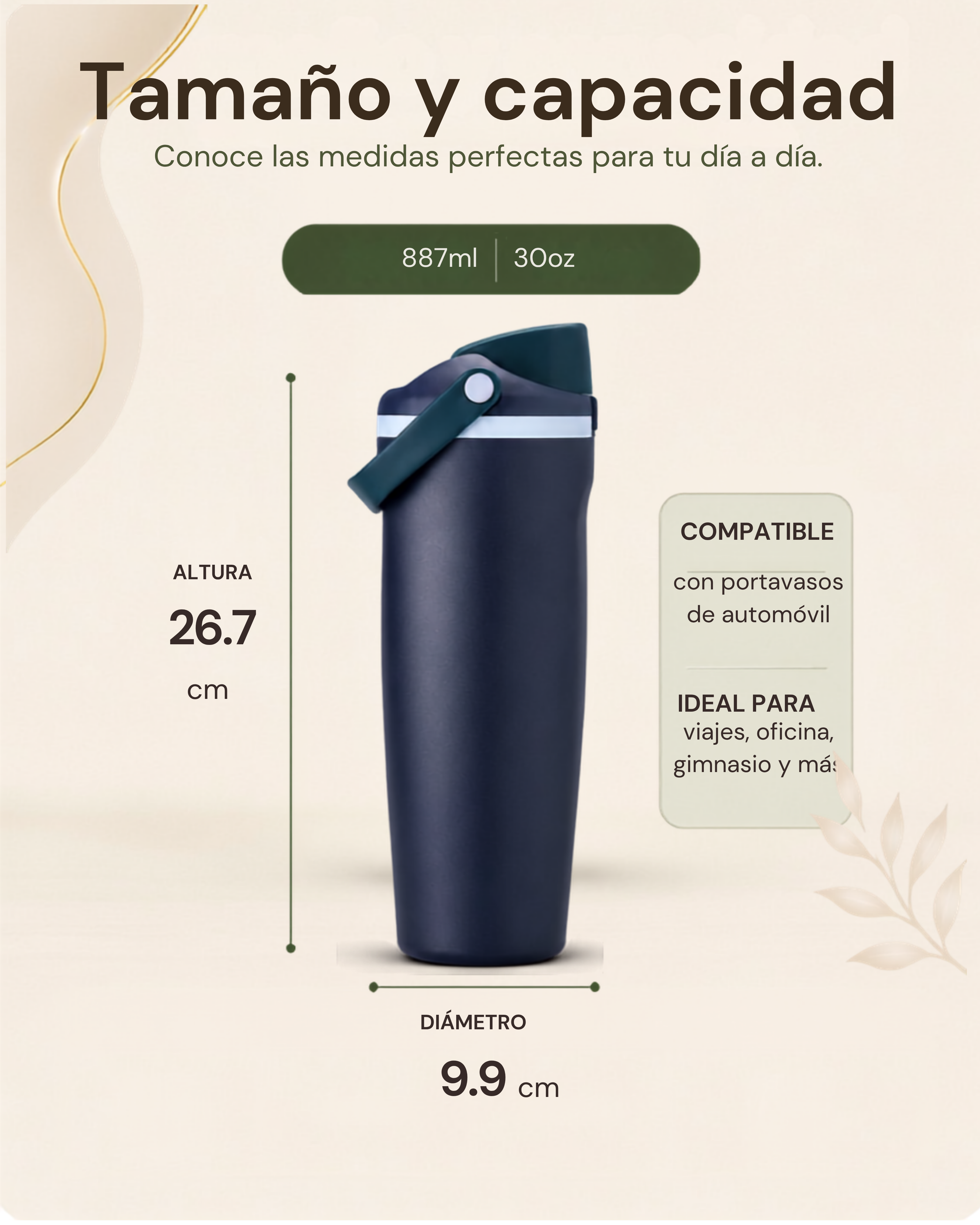 Termo Premium Fiesta con Asa Ergonómica | Acero Inoxidable de Doble Pared | 30 oz (887 ml)
