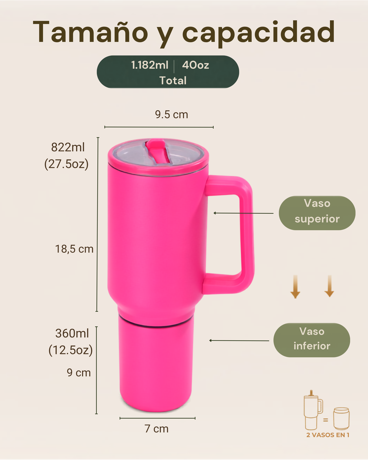 Tumbler Premium 2 en 1 para Dos Bebidas | Acero Inoxidable 304 | Antifugas | 1200 ml (40 oz)