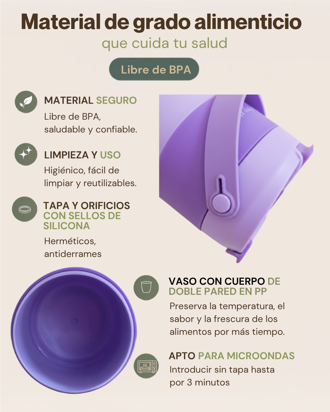 Vaso Portátil Multifuncional para Sopas & Bebidas | Plástico de Doble Pared | 600 ml