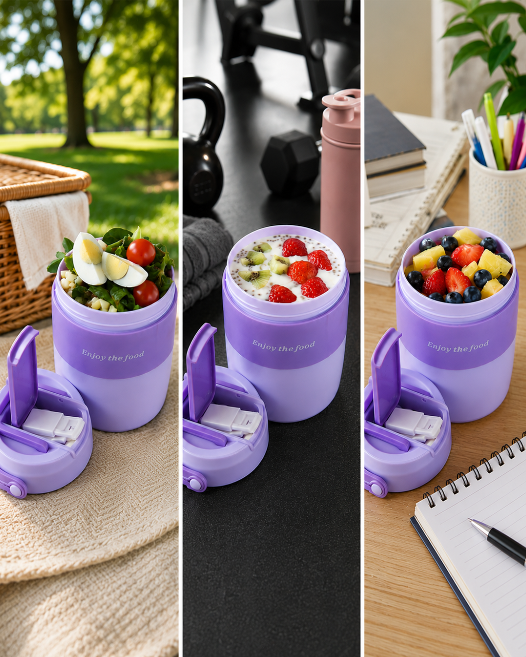 Vaso Portátil Multifuncional para Sopas & Bebidas | Plástico de Doble Pared | 600 ml