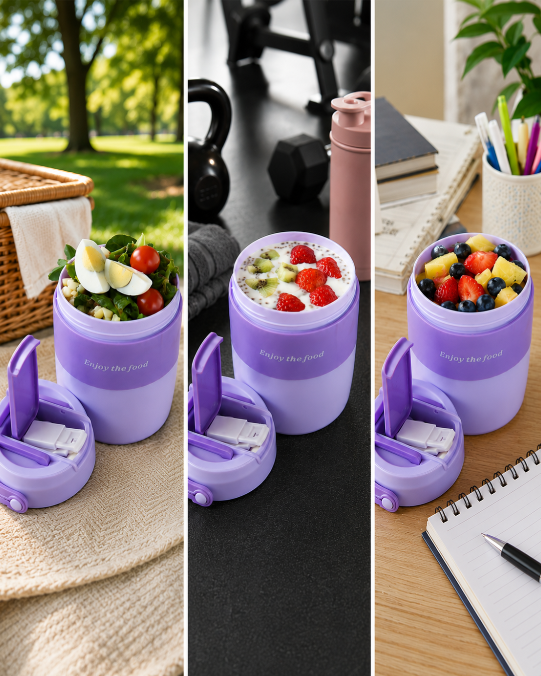 Vaso Portátil Multifuncional para Sopas & Bebidas | Plástico de Doble Pared | 600 ml