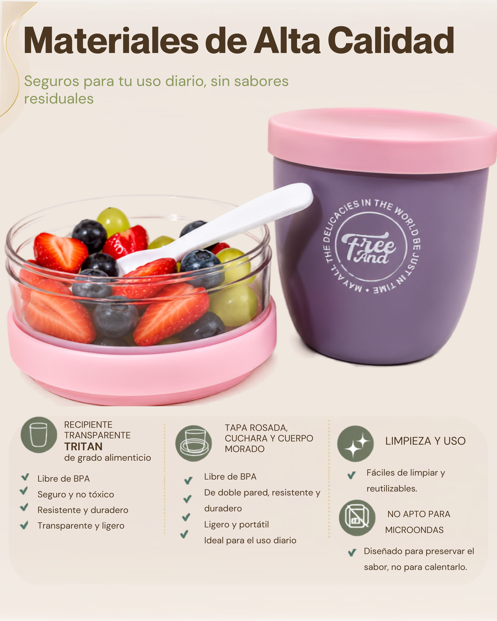 Vaso Portátil Multifuncional con Compartimiento para Toppings | Plástico de Doble Pared | 730 ml