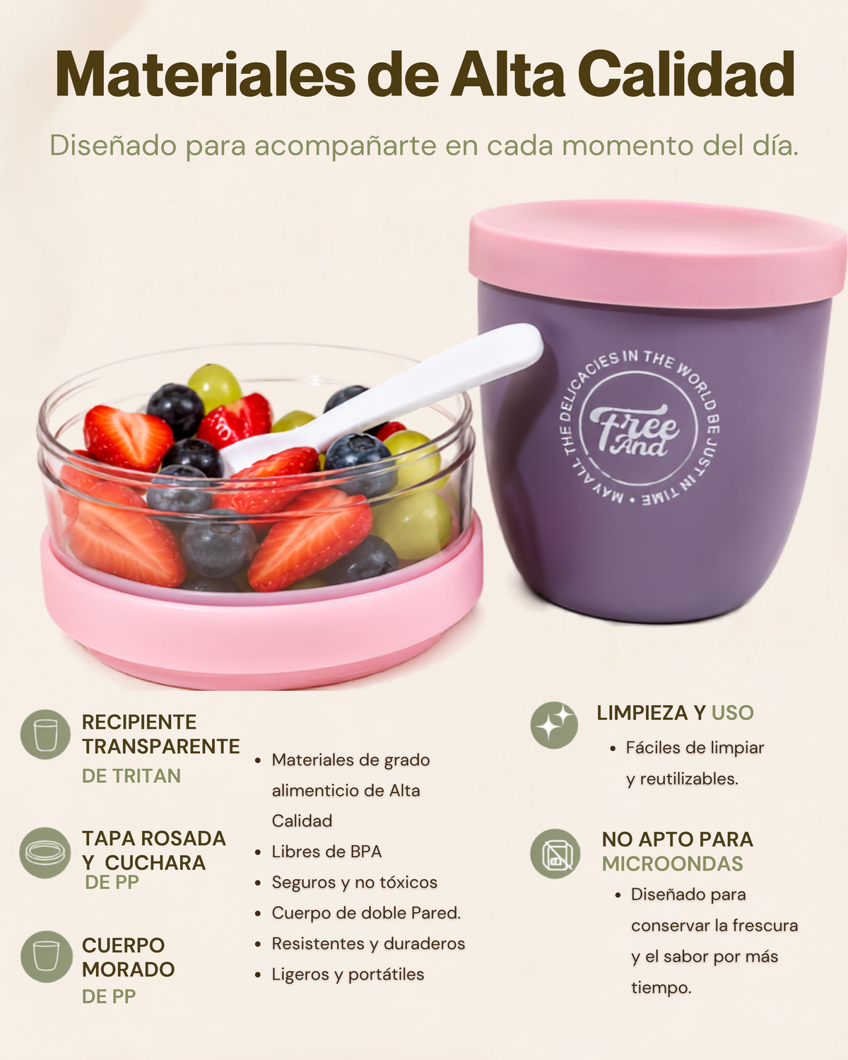 Vaso Portátil Multifuncional con Compartimiento para Toppings | Plástico de Doble Pared | 750 ml