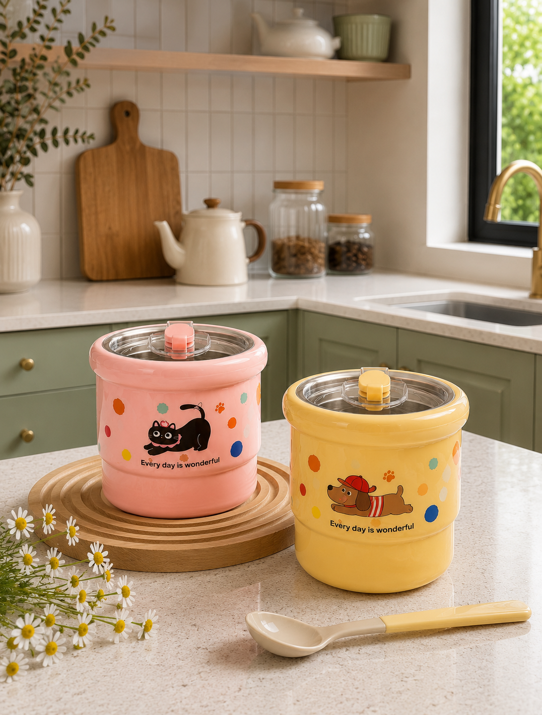 Taza de Café Kawaii con Tapa Hermética y Pitillo | Acero Inoxidable 304 | 420 ml